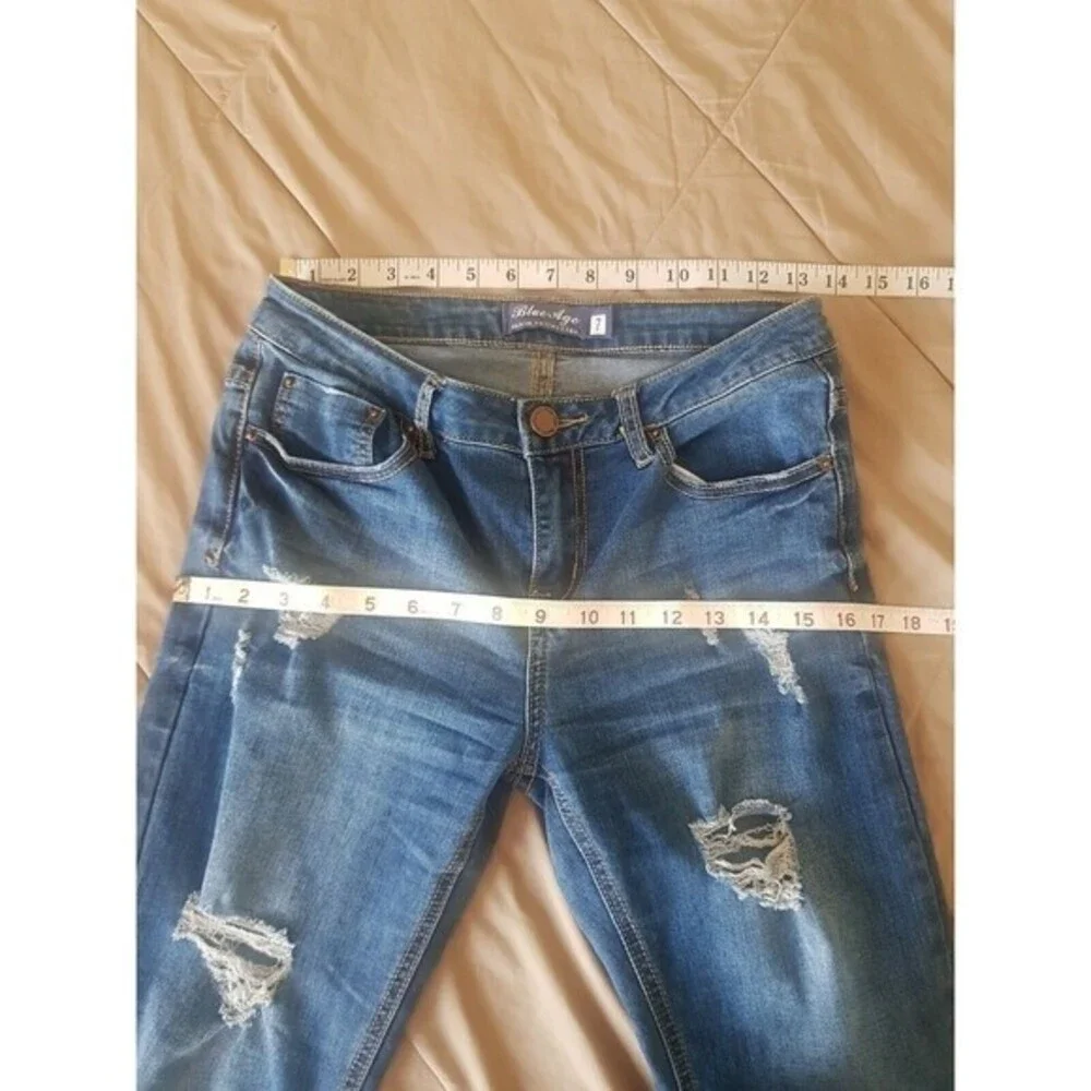 Blue Age Womens Destroyed Ripped Distressed Skinny Jeans Release Hem Cuff Size 7